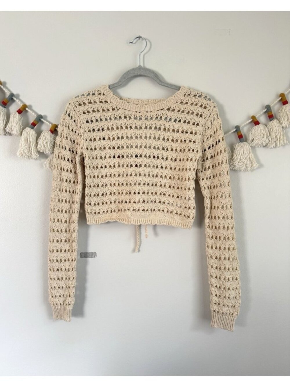 Free People Beach Waiting For Tonight Fauxchet Crochet Top Cream Boho Festival